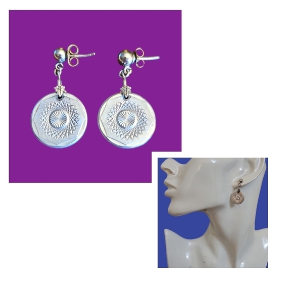 Vintage Atomic Spirograph Sunburst Disc Medallion Dangle Post Earrings - Picture 1 of 4